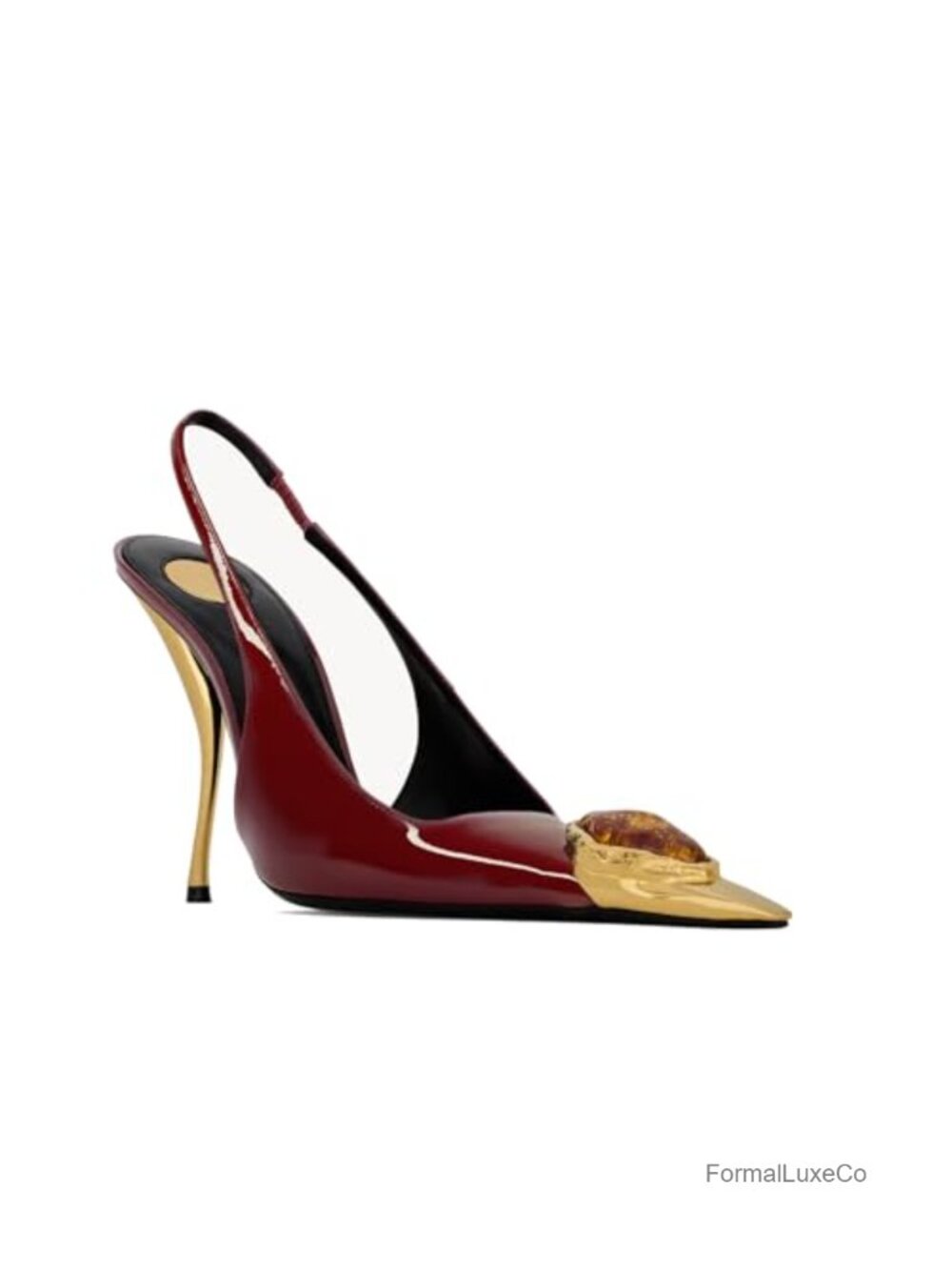 Patent Leather Slingback Stiletto Heels Gem Pointed Toe Party Dress Pumps